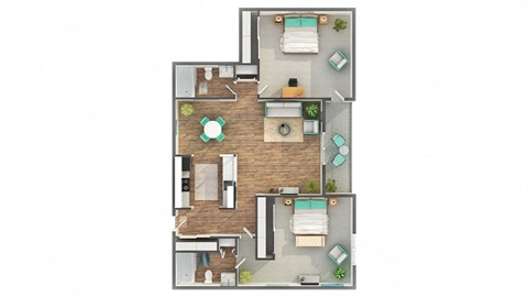 Floor plan for 2 beds, 2 baths, 1030 sqft